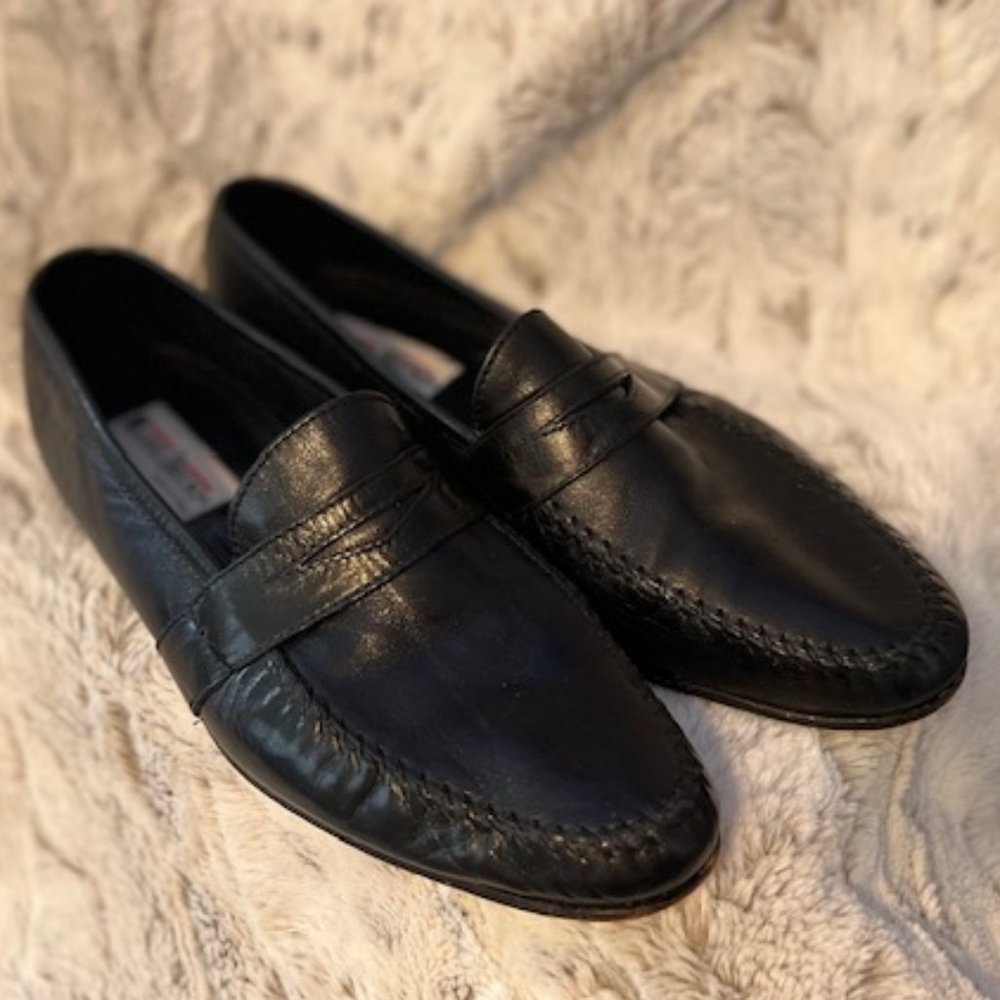 Mario Bruni Black Leather Penny Loafers Sz 10 N